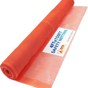 4ft X 150ft Construction Safety Debris Netting,Heavy Duty Fire Retardant 1/4″ Mesh Roll For Scaffold Enclosure,Barricade,Visibility Barrier,Construction & Agricultural Use,Orange