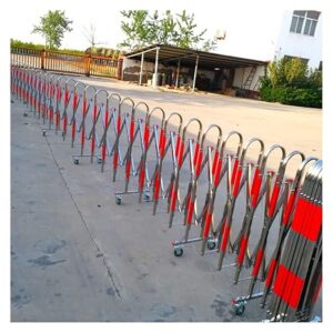 Expandable Road Barricade, Portable Retractable Mobile Traffic Barriers, 201 Stainless Steel Safety Barrier Movable Road Fence With Casters For Outdoor Road Garage(1.1m X 2m)