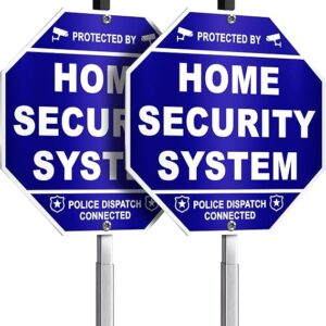 Protected By Home Security System Sign, 10 In Octagon Reflective, 2 Pack | .040 Aluminum Warning Sign For Property With 28 Inch Stake, Business, Homeowners, Property Managers, Driveways, Yards