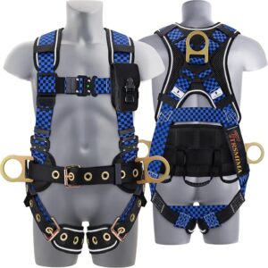 Trsmima Safety Harness Fall Protection – Full Body Harness Men Construction | Men Quick Adjust Buckles And Datachable Pad Tool Bag For Roofing Construction Workers