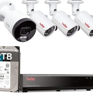 Five Star 4K Professional Security Metal Case Camera System, 1pc H.265+ 5MP Smart Detection AI Camera & 3pcs 5MP PoE Security Cameras Wired With 4K 8CH NVR With 2TB HDD For 24-7 Recording