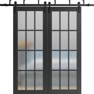 Felicia 3312 | Interior Barn Bypass Sliding Doors With Frosted Glass, Solid Wood, 36×80, Black, Classic Style | Hardware Included