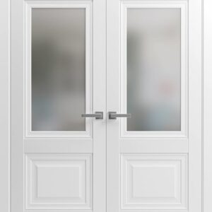 Lucia 8822 | Double Swing Interior French Doors With Glass With Frosted Glass, Solid Wood, Hardware Included, 36×80, White, Classic