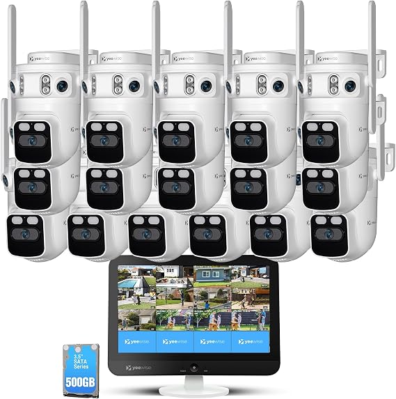 Yeewise Triple Lens Wireless Security Camera System Outdoor, 16 Camera Kit, 3-in-1 Cameras, Auto Tracking, WiFi 6, 16CH NVR With Monitor, 24/7 Recording, No Monthly Fee