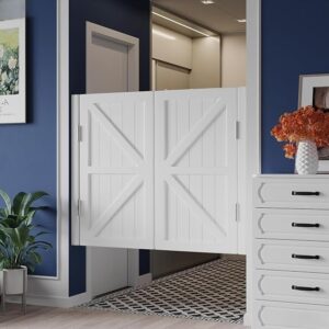 Swinging Doors Cafe Doors, Interior Solid Wood Swing Door, Saloon Cafe Doors, Auto Close Swinging Barn Door Swinging Door, Bar Porch Entrance Counter Swinging Door For Indoor White, 31.5″x35.4″