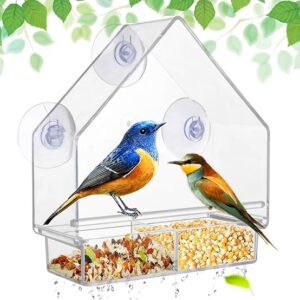 Window Bird Feeder,Clear Window Bird Feeders With Strong Suction Cups,Sliding Tray And Drain Holes,Window Bird Feeders For Outside Wild Birds,Transparent Acrylic For Bird Watching