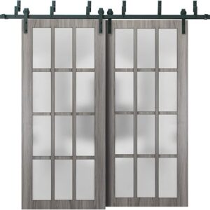 Felicia 3312 | Interior Barn Bypass Sliding Doors With Frosted Glass, Solid Wood, 36×80, Black, Classic Style | Hardware Included
