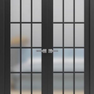 SARTODOORS Solid Interior French Double Doors 56 X 80 Inches | Felicia 3312 Matte Black With Frosted Glass | Wood Solid Panel Frame Trims | Closet Bedroom Sturdy Doors