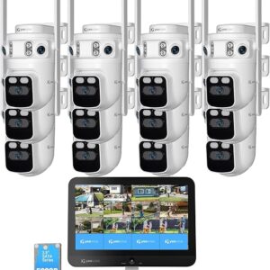 Yeewise Triple Lens Wireless Security Camera System With Monitor, 12 Camera Kit, 3-in-1 Auto Tracking, 360 Coverage, WiFi 6, 16CH NVR, 24/7 Recording, No Monthly Fee