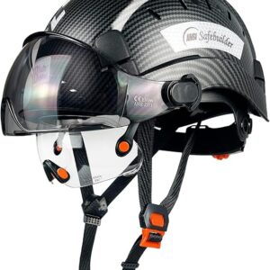SAFEBUILDER Construction Safety Helmet With Build-in Visor ABS Hard Hat With Visor Adjustable Ventilation Hardhats Work Head Protection ANSI/ISEA Z89.1