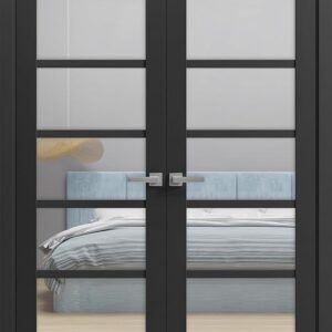 Quadro 4522 | Double Swing Interior French Doors With Glass, MDF, Hardware Included, 36×80, Black, Modern