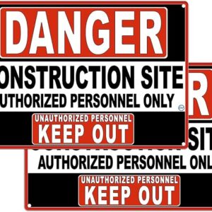 Danger Construction Site Sign For Indoor Or Outdoor Use, Authorized Personnel Only, Keep Out Sign – 2 Signs In White And Red, Hard Plastic Durable Plastic With Holes, Construction Use 10 X 7