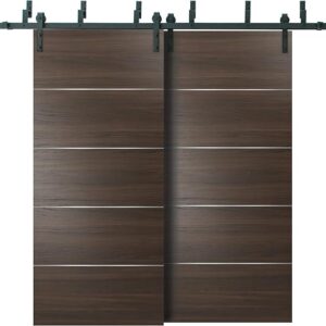 Double Bypass Barn Sliding Brown Doors 36 X 80 With 6.6FT Rails | Planum 0020 Chocolate Ash | Heavy Top Mount 2 Tracks Slider Set | Closet Modern Solid Core Doors