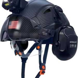 SAFEBUILDER Hard Hats With Headlight Lamp Safety Helmet With Visor Vented Adjustable Ear Muffs ANSI Z89.1