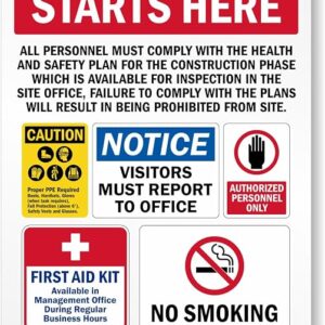 Construction Site Sign Panel Jobsite Safety - Site Safety Starts Here Metal Sign 12 X 16 Inches Warning For Wall Or Fence