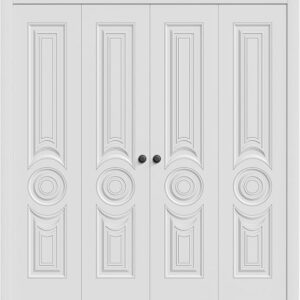 Sliding Closet Double Bi-fold Doors 96 X 84 Inches | LUX 7855 White Enamel | Sturdy Tracks Moldings Trims Hardware Set | Wood Solid Bedroom Wardrobe Bifold