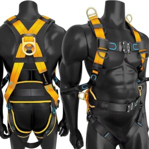 Fall Protection Full-Body Safety Harness, Roofing Harness Kit Men Construction Harness,5 Heavy Duty D-rings&Upgrade 4 Quick Buckles(OSHA/ANSI)