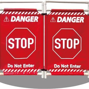 Safety Caution Barricade 2Panels Foldable Security Signs With PVC Tarp Removable Safety Barrier Wet Floor Guard Symbol Clear Printing Safety Fence(Red)
