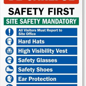 Construction Site Sign Panel Jobsite Safety – Combined Be Careful Safety First Site Safe Mandatory Metal Sign 8 X 12 Inches Warning For Wall Or Fence