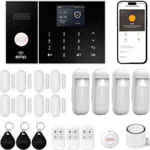 XUK Smart 4G/GSM/Wi-Fi Home Security Alarm System, 21-Piece Kit | No Monthly Fee | Works With Alexa & Google Home | SOS Button | Door & PIR Motion Sensors | For Homes & Apartments