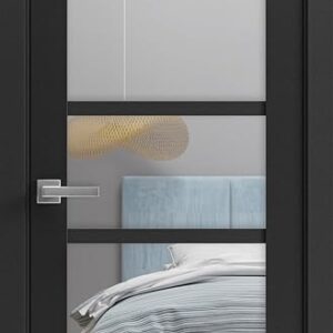 Solid Interior French 18 X 80 Inches | Quadro 4522 Matte Black With Clear Glass | Single Regular Panel Frame Trims Handle | Bathroom Bedroom Sturdy Doors
