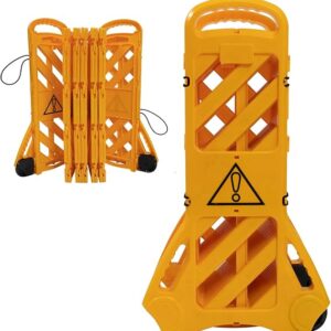 Commercial 13-Foot Extendable Mobile Safety Sign/Barrier With Locking Straps,Folding Portable Barrier/Barricade Fence/Plastic Barricade For Construction,Traffic Control,Driveway Gate