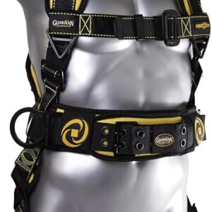 Guardian Fall Protection 21065 Cyclone Construction Harness With PT Chest/TB Leg/TB Waist Belt/Side D-Rings, Black/Yellow