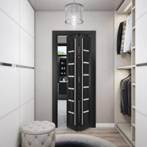 Quadro 4088 Interior Door 72 X 96 In, Black Matte Frosted Glass Bi-Fold Closet Door, Solid MDF Core, Hardware Included