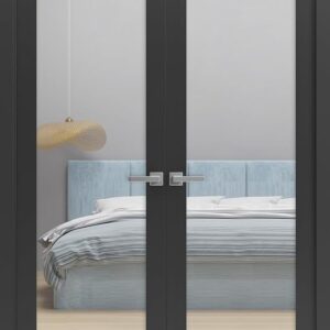 Lucia 2166 | Double Swing Interior French Doors With Glass, Solid Wood, Hardware Included, 72×96, Black, Modern