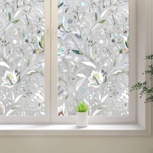 Window Privacy Film,3D Tulip Window Clings, Stained Glass Window Decals, Decorative Window Vinyl, Static Cling Window Sticker Non-Adhesive No-Glue (35.4 X 78.7 Inches)