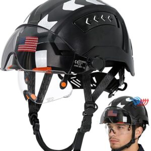 Aolamegs Hard Hats Construction OSHA Approved With Visor-Safety Helmet Hard Hat With Chin Strap,Vented Hardhat With Visor And Sunglasses,Forestry,Arborist Helmet With Face Shield