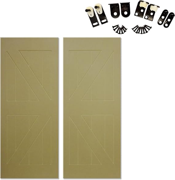 Unprimed Barn Style Saloon Doors | 3/4" Thick Solid Wood With British Brace Design, Oil Rubbed Bronze Finish, Pre-Sanded Strong Door Joints, Unfinished Interior Doors (32"x42")