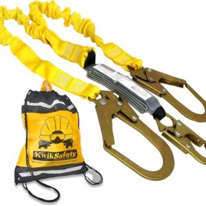 KwikSafety – Charlotte, NC – Python [External Shock Absorber] Double Leg 6ft Safety Lanyard OSHA ANSI Fall Protection Restraint Equipment Snap Rebar Connectors Construction Arborist Roofing