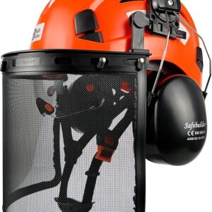 SAFEBUILDER Forestry Safety Helmet With Build-in Visor Mesh Face Shield Ear Muffs 4 In 1 Chainsaw Safety Hard Hats