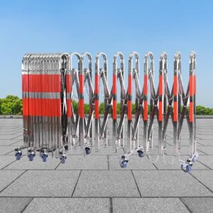Heavy Duty Expandable Stainless Steel Barricade Gate – Mobile Red Parking Fence With Wheels, Retractable Safety Barrier For Construction, Road Safety & Crowd Control (3.6ft X 32.8ft)