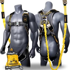 KwikSafety – SCORPION Safety Harness [w/Attached 6ft Lanyard] Safety Harness Fall Protection Kit ANSI OSHA