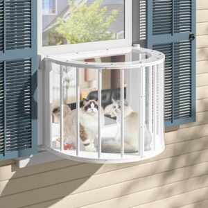 BlueWish Cat Window Box, Semicircular Adjustable Cat Window Perch, Wooden Window Catio Fits Vertical Window Frames 26″ To 42″ Wide, Sunbathing, Napping & Overlooking
