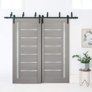Slab Barn Door Panel Frosted Glass | Quadro 4088 Ginger Ash | Sturdy Finished Doors | Pocket Closet Sliding-36 X 80″