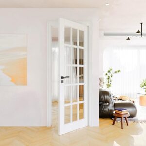 30×80 Interior Door Slab,15-Lite Clear Glass Doors,Pantry Door,Room Doors | CARB P2 Solid Core,Single Pre-Finished Swing Shaker Door With Tempered Clear Glass,w/o Prehung Jamb,for Office,Barn Doors
