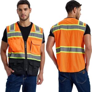 SRsafety High Visibility Vest, Security Vest With 9 Pockets,Mesh Safety Vest For Construction Workers Sanitation Workers