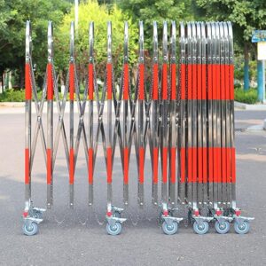 Folding Security Gate With Casters, Retractable Stainless Steel Traffic Fence, Mobile Safety Barrier For Outdoor Road And Garage Parking