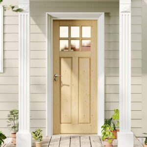 Entry Door, 36″ X 80″, 6-Panel Clear Glass Front Door, Solid Wood & MDF Exterior Doors, Waterproof Primed, Easy DIY Install-Pine