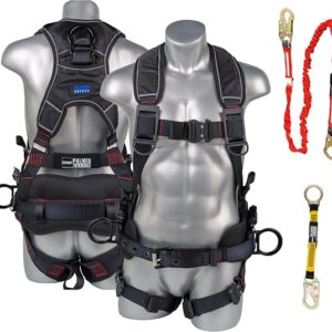 Palmer Safety Akula Construction Premium Safety Harness Kit, 3D-Ring Aluminum, 6 Single Leg Lanyard & D-Ring Extender