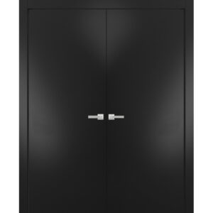 Modern Solid Interior Double Doors 64 x 80 inches with Handles