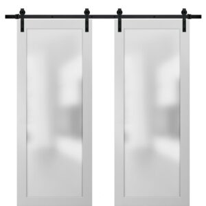 SARTODOORS Sliding Lite Double Barn Frosted Glass Doors,  White,  60 x 96