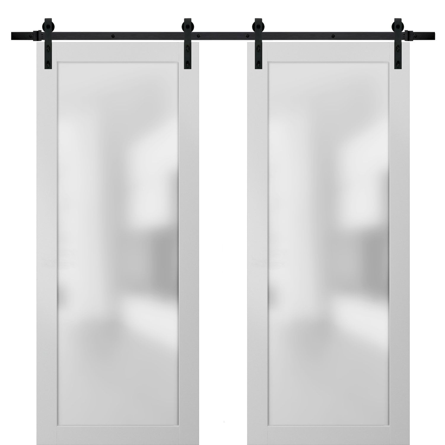 SARTODOORS Sliding Lite Double Barn Frosted Glass Doors, White, 60 x 96