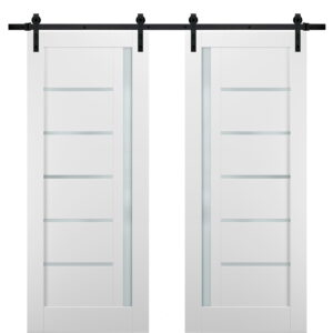 Sliding Double Barn Doors | Quadro 4088 White Silk with Frosted Opaque Glass | Sample of Color