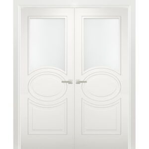 Solid French Double Doors 48 x 80 inches Opaque Glass / Mela 7012 Matte White / Wood Solid Panel Frame / Closet Bedroom Modern Doors