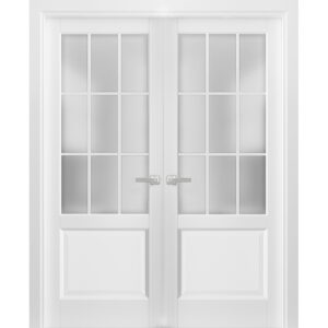 Solid French Double Doors 72 x 84 inches Frosted Glass 9 Lites
