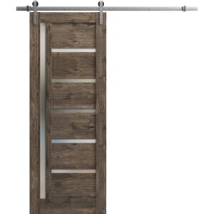Sturdy Barn Door | Quadro 4088 Cognac Oak | 6.6FT Rail Hangers Heavy Hardware Set | Solid Panel Interior Doors-28 x 80-Silver Rail